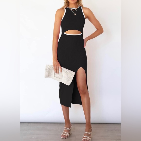 Never Worn Knit Midi Black and White Dress - Picture 2 of 5